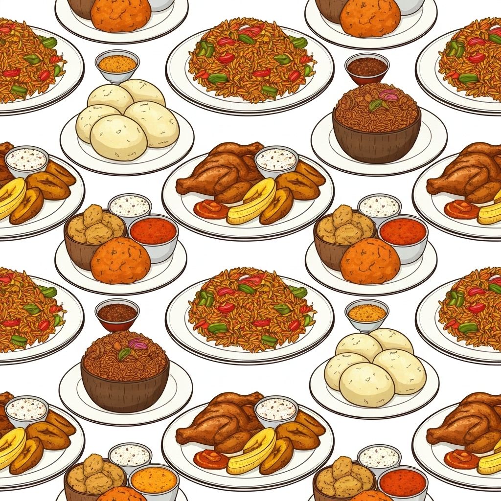 Nigerian food dishes pattern background